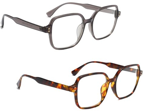 SNONESIY 2 Pcs Brille Ohne Stärke Damen Fake Brillen Fensterglas Brille Damen Blue Light Glasses Blaulichtbrille Blue Light Blocking Glasses Hornbrille Ohne Stärke Extra Großes Quadrat Anti Ermüdung