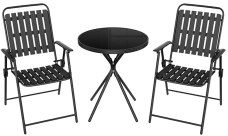 WOLTU 3-Piece Garden Furniture Set, Bistro Table, 2 Folding Chairs, Black