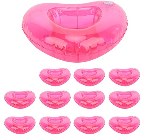 12pcs Heart Shape Reusable Inflatable Drink Holder, Pool Float Cup Holder for Swimming Pool, Summer Water Party Accessory with Upright Drink Stability