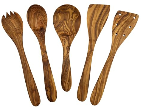 Kochbesteck Set „Solo Select“ Olivenholz 5-teilig – Flexible Küchenhelfer Holz – natürlich, robust, pfannenschonend & langlebig