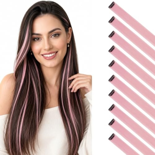 Silk-co Extension Capelli Colorti con Clip, Rosa, 10 Ciocche Singole Lisci Lunghi 55cm per Sfumature Feste Halloween Cosplay