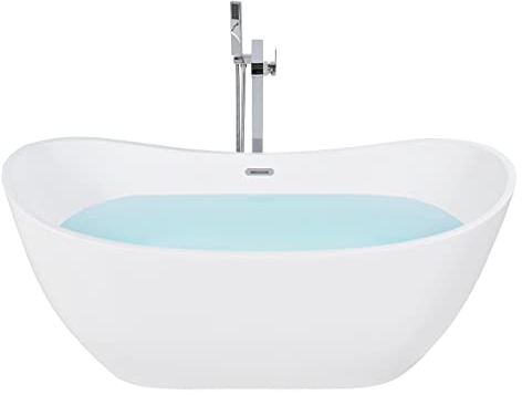 Stilvolle Acryl Badewanne oval freistehend weiß mit Überlauf 170 x 77 cm Antiqua
