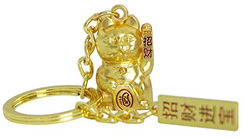 UOOOM Glücksbringer Metall Lucky Cat Schlüsselanhänger 3D Glückliche Katze Anhänger Keychain Hochwertig Geschenk (Golden)