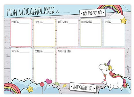 Wochen-Kalender Mein Wochenplaner mit Einhorn Motiv I DIN A4 I Notiz-Block Wochenplan Organizer undatiert I zum Abreißen I dv393