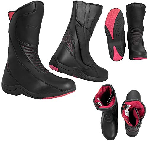 Stivale Pelle Traspirante Omologato Moto Donna Touring Urban Custom Lady Impermeabile Nero 41