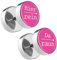 Piersando Damen Herren Ohrstecker mit runder Platte Doppel Kreis Ohrringe Fake Ohr Motiv Plug Piercing Spruch Hier rein Da Raus Pink 12mm