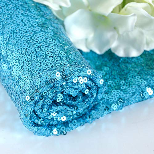 ShinyBeauty Pailletten-Stoff Meterware Schwarz 92 CM Sparkly Glitzernder Stoff, (92 CM, Wasserblau)