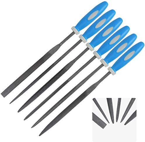 Kalim Mini-Nadelfeilen-Set, gehärteter Stahllegierung, sicherer Halt, inklusive flacher, flacher Nadelfeilen, quadratischer, dreieckiger, runder und halbrunder Feile