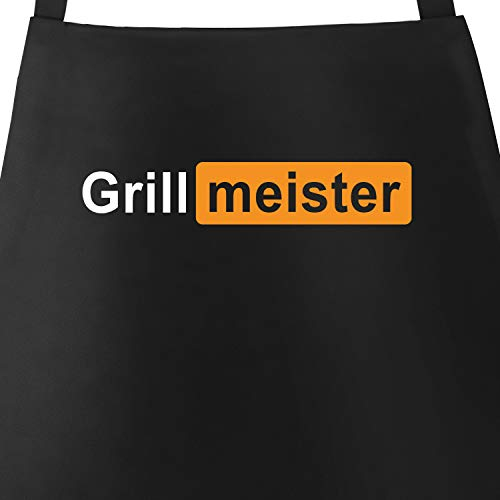MoonWorks® Grill-Schürze für Männer Aufdruck Grillmeister | Bratwurst Parodie Porno Baumwollschürze Küchenschürze Schwarz unisize