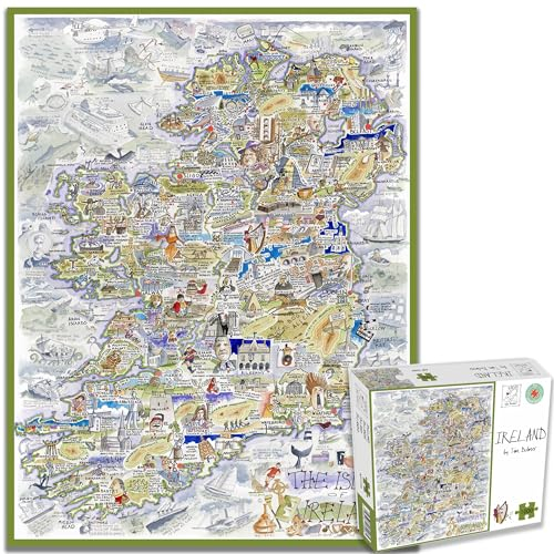 1000 Piece Jigsaw Puzzle - Comical Map Of Ireland Artwork By Tim Bulmer - 1000 Piece Puzzles For Adults - Colorful Puzzle 66cm X 50cm Funny Jigsaw Puzzles, Irish Gift, St Patricks Day