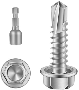 #10 x 3/4 Hex Washer Head Self Drilling Screws, Self Tapping Sheet Metal Screws, 410 Stainless Steel, 100 PCS