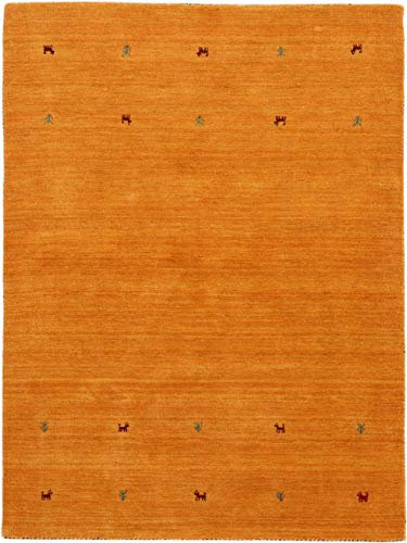 carpetfine Wollteppich Gabbeh Uni Gelb 200x250 cm | Moderner Teppich für Wohn- und Schlafzimmer