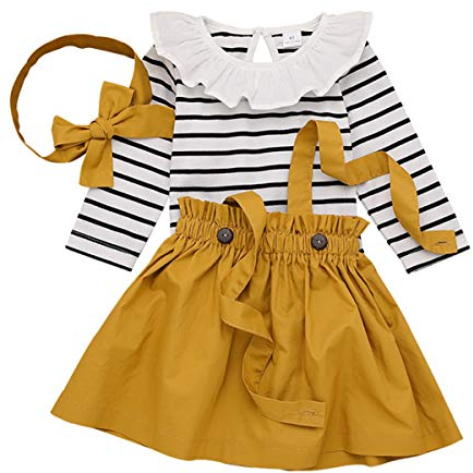 Neugeborenes Baby Mädchen Streifen Strampler Hosenträger Rock Stirnband Kleidung Outfits