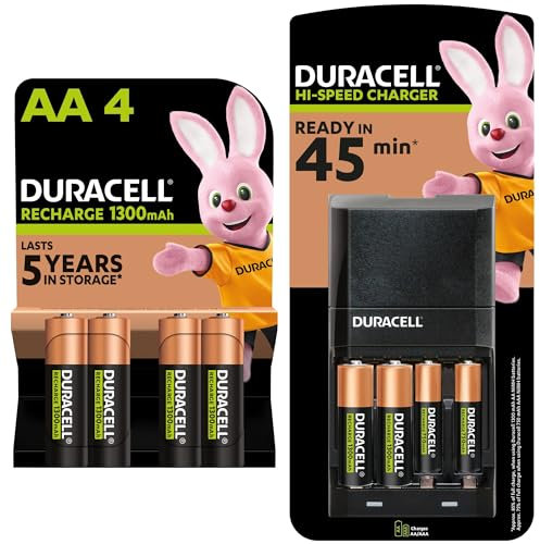 Duracell Hi-Speed 45min Battery Charger with Rechargeable AA and AAA Batteries (Pack of 6 + 2), 1300mAh NiMH, 750mAh NiMH, pre-charged, Longest Lasting Power