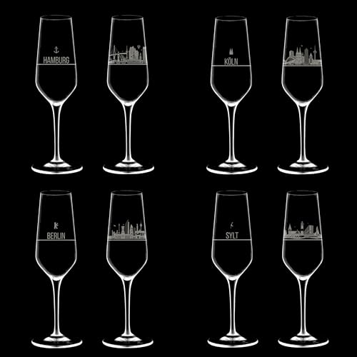 Sektglas 2er Set mit Skyline - Das exklusive Sektglas mit den wichtigsten touristischen Sehenswürdigkeiten. (Kristallglas - Made in Germany), Größe:Ham.
