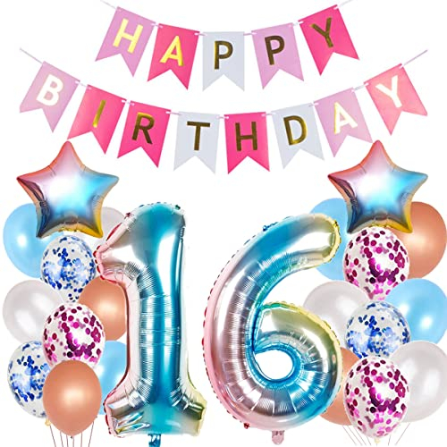 Luftballons 16. Geburtstag Dekoration für Mädchen - Rosa Ballons, Geburtstagsdeko für 16 Jahre