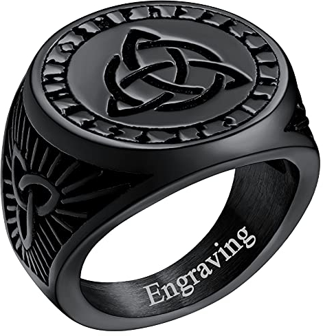 FaithHeart Vintag Siegelring mit Rune Wikinger Style Keltischer Knot Fingerring mit Rune Skandinavischer Fingerring mit Wunschgravur Freundschaftsring Partnerring