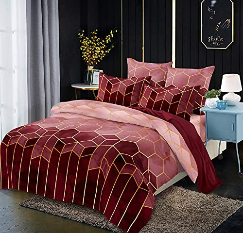 Luofanfei Parure de lit 140x190 Adulte 2 Personnes 4 Pieces Microfibre Sets de Housse de Couette Vin Rouge Ensembles Literie Modern Géométrique Linge de Lit avec Fermeture éclair