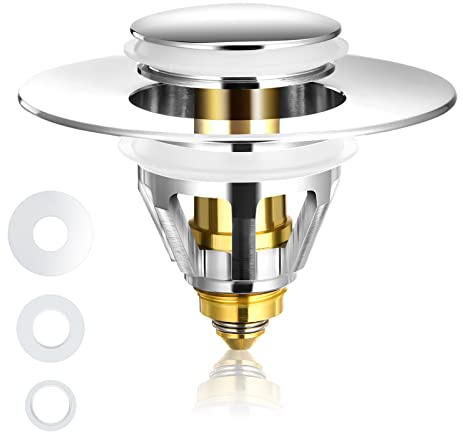 Abflussstopfen,Stopfen Waschbecken & Badewanne Pop Up Stöpsel Waschbecken,Universal Abflussstöpsel Rostfreier Stahl et Cuivre, Waschbeckenstöpsel Ablaufventil Mit Doppeldichtung (28-34mm)