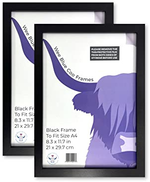 Two Pack - Black A4 Picture Frame For Art Print Poster Photo or Certificate