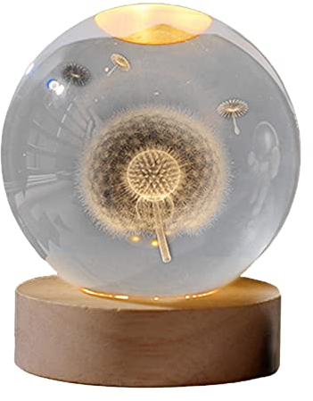 LOVIVER 3D Kristallkugel Wahrsagerkugel Nachtlicht mit ständer, Astronomie Nachtlampe, planetarische Nachtlampe, LED Licht für Kinderzimmer, Schlafzimmer, Wohnzimmer, Weihnachten - Löwenzahn