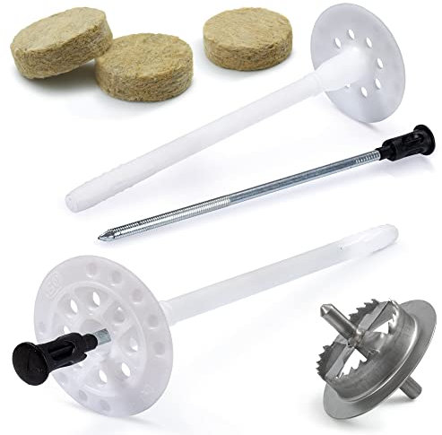 STRÜBER WDVS SET (Ø10x140mm Dämmstoffdübel mit Metalldorn 400St + Mineralwolle Rondelle 400St + Metall Fräser 1St) Satz für Fassadendämmung Wärmedämmung Abdeckkappen Nylon Tellerdübel Stahlnagel ETA