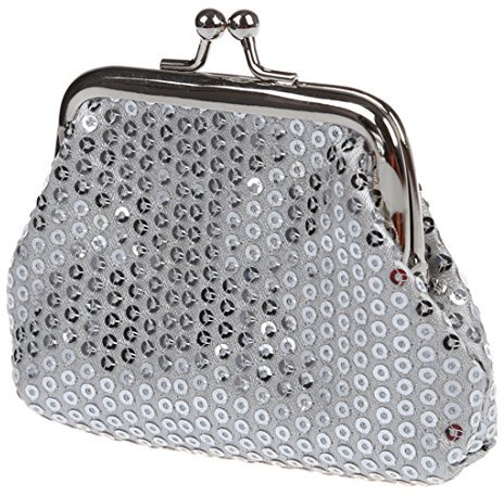 Tsadeer Porte-Monnaie a Paillettes Mini Portefeuille de Boucle pour Femmes (Argent)