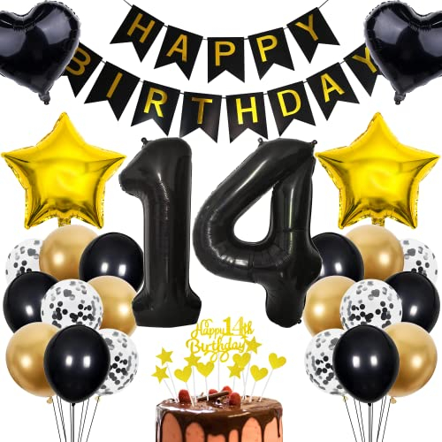Cnrose 14. Geburtstag Deko Set für Jungen und Mädchen - Tortendeko, Geschenk, Rosegold Ballons - 14 Jahre Feier