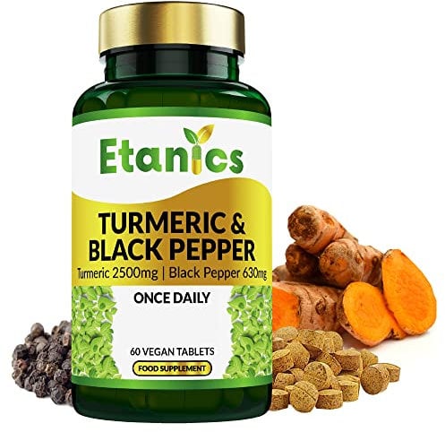 Etanics Turmeric Tablets 2500 mg with Black Pepper 2500 mg – High Strength Curcumin Supplements - Vegan – Etanics - Made in The UK