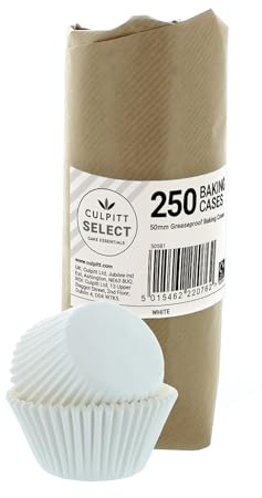 Culpitt Select White Baking Cases, Greaseproof Paper Baking Cups, 50mm Cupcake Cases - Extra Large Pack of 250- Packaging May Vary