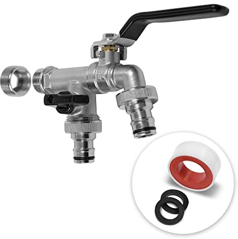 YourCasa® Rubinetto da giardino 1/2 pollici e 3/4 pollici in ottone con 2 attacco per tubo e nastro di tenuta, rubinetto esterno, valvola a sfera da 1/2 pollici, antigelo rubinetti da esterno (Nero)