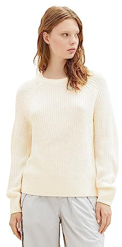 Tom Tailor Denim Damen Basic Pullover mit Rundhalsausschnitt, 10348 - Gardenia White, XL