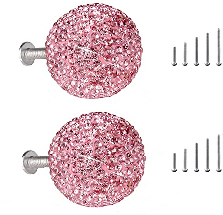 Yurosiay 2 Stück Schrankknöpfe Glitzernde Strass Schrankgriffe Strass Türgriffe mit 10 Schrauben Möbelknopf Diamant Schubladenknöpfe Runder Kristallknopf für Kommode Kleiderschrank Weiß