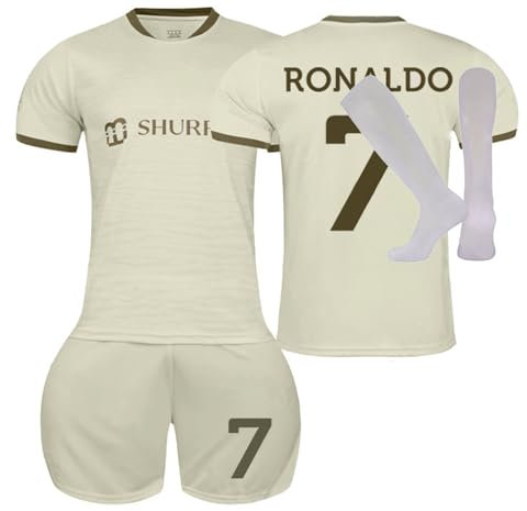 Men's Soccer Jersey Outdoor Clothing, 2022/23 Soccer Jerseys Activewear Football Kits Football Training Shirts Shorts and Socks Al NASSR FC Away Jersey 2022/2023 Kids (No.7,Children 10-11 Years)