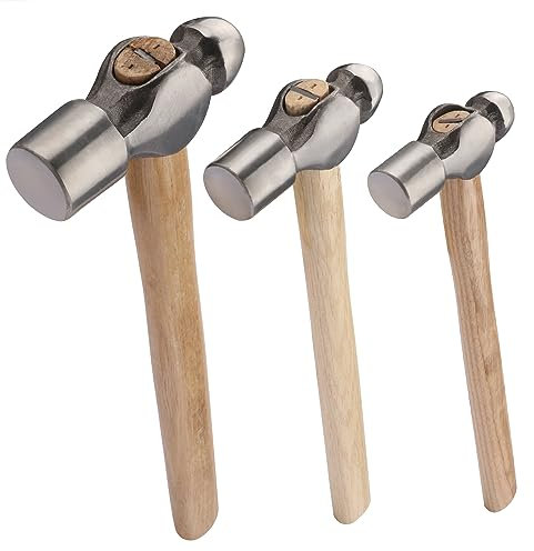 3 Packs Ball Peen Hammer Set, 16oz & 24oz & 32oz, Ball Pein Hammers with Forged Steel Head & Wood Handle, by GENHAKON.
