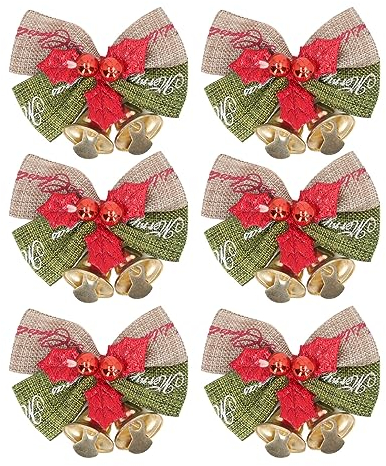 UIYIHIF 50 Stück Weihnachtsschleife mit Glöckchen, Mini-Schleifen, Ornament, Rot und Grün, Geschenkboxen, Dekoration für Weihnachtsbaum, Hochzeit, Party, Hängedekoration