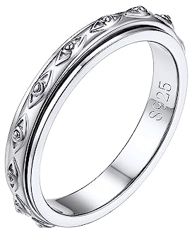 FOCALOOK Damen Silber 925 Böses Auge Ring Größe 54mm Spinner Türkisches Auge Stimmungsring Verlobungsring Nazar Amulett Silberschmuck