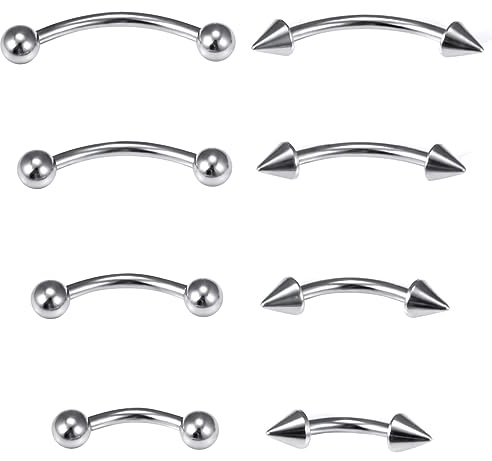 Dyknasz Eyebrow Piercing Jewelry Surgical Steel Curved Barbell Tiny Eyebrow Ring Vertical Labret Lip Jewelry Ear Rook Navel Small Belly Button Ring for Women Men 16g 6mm/8mm/10mm/12mm Silvertone