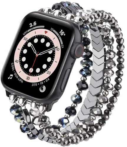 VISOOM Perlen Armbänder Kompatibel mit Apple Watch 38mm/40mm/41mm/42mm(Serie10) Glitzer Schmuck Armband iWatch Ersatzarmband Frauen Damen für Series SE/10/9/8/7/SE/6/5/4/3/2/1- Schwarz-Blau
