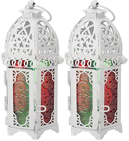 belupai 2pcs Vintage Metal Pillar Candle Holder, Moroccan Wrought Iron Hurricane Candle Holder Ornate Centerpiece Candlestick Holders for Table Living Room Balcony Garden