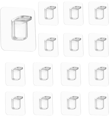 TRKETK 15 Pezzi Staffa per Mensola Autoadesiva, Rastrelliere di Supporto per Mensola a Forma di L Staffe per Mensola Senza Punzoni Pioli Adesivi in Plastica Trasparente Supporto (6 x 6 cm)