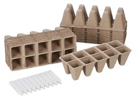 Relaxdays Anzuchttöpfe 200er Set, inkl. Schilder, biologisch abbaubar, Anpflanztöpfchen, HxBxT 5,5 x 3,5 x 3,5 cm, braun