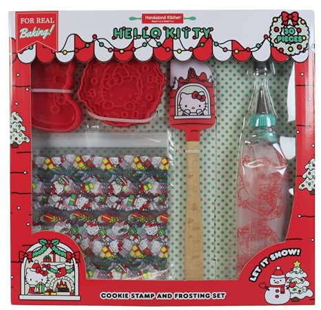 Handstand Kitchen Hello Kitty Holiday Cookie Party Set with Cookie Stamps, Frosting Bag, Spatula and More