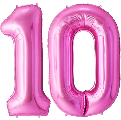 FUNFEST 100 cm rosa Luftballons zum 10. Geburtstag – Geburtstagsballon-Dekoration – inklusive XL-Ballon zum 10. Geburtstag und Strohhalm – Heliumfliegen