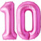 FUNFEST Ballons Anniversaire 10 Ans Couleur Rose de 100cm – Décoration Ballon Anniversaire – Inclus Ballon 10 ans XL & Paille - Vole avec de l’hélium - Ballon Réutilisable de Qualité Supérieure