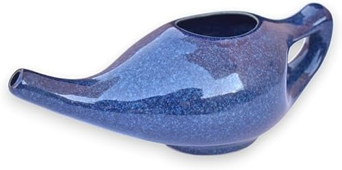 Ceramic Neti Pot Sinus Rinse Nasal Wash with Salt, Dishwasher Safe, 270 Ml. Capacity (Blue Dapple)