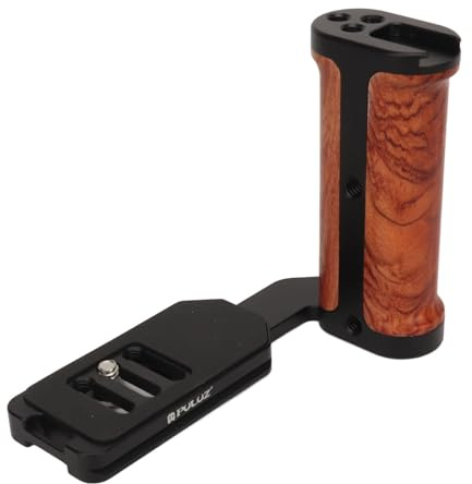 Universal Side Handle L Plate Bracket, Left Wooden Side Handle Horizontal Vertical Shooting L Plate, with 1/4 Inch Screw Hole Cold Shoe, for Microphone LED Light