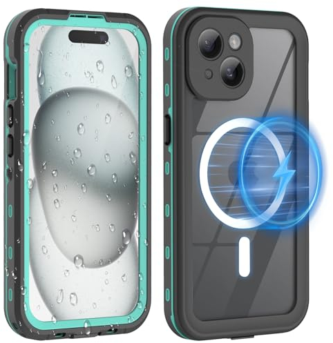 WindRen für iPhone 15 Hülle Wasserdicht für MagSafe, 360 Grad Outdoor Schutzhülle mit Displayschutz, Wasserfest Handyhülle Staubdicht Stoßfest Panzerhülle für iPhone 15 Case 6,1 blau