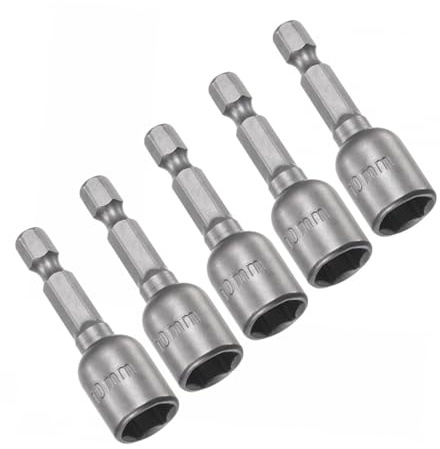 TOP-VIGOR 10mm Nut Setter Driver Drill Bit, 1/4 inch 48mm Hex Socket 5Pcs | Hex Shank Quick Change, Metric Nut Driver Set for Woodworking, Auto Repairing, Machine Maintenance
