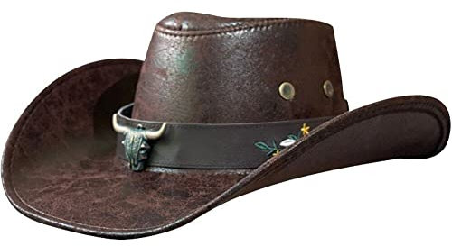 Tsffae Chapeau De Cowboy Occidental pour Hommes Femmes, Léger, en Cuir, Fabriqué À Main, À Large Bord, Ajustable, Durable, Chapeau D'outback